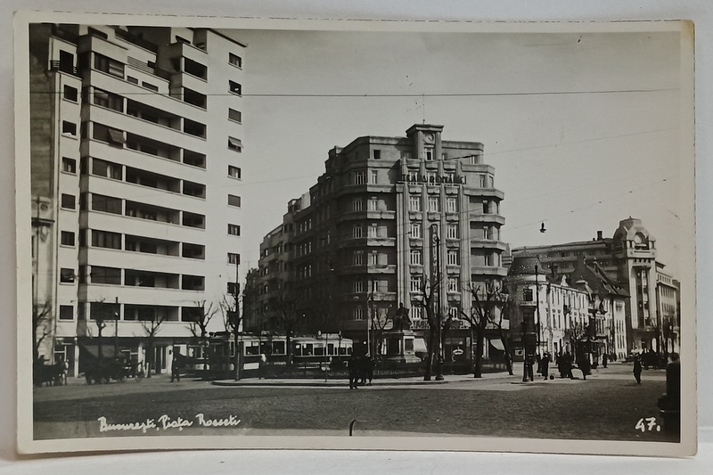 BUCURESTI , PIATA ROSETTI , FOTOGRAFIE FORMAT CARTE POSTALA , INTERBELICA