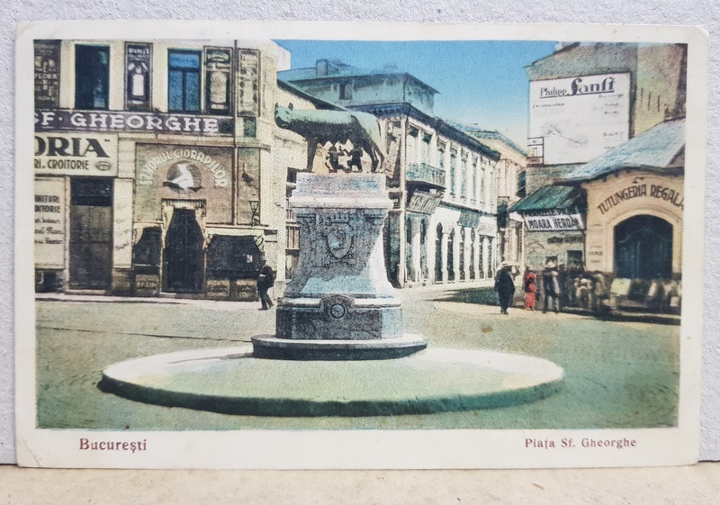 BUCURESTI , PIATA SFANTUL GHEORGHE , CARTE POSTALA ILUSTRATA , POLICROMA, CIRCULATA , PERIOADA INTERBELICA