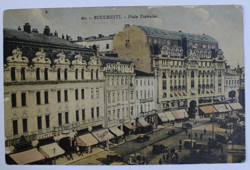 BUCURESTI , PIATA TEATRULUI , CARTE POSTALA ILUSTRATA , POLICROMA, CIRCULATA , INCEPUT DE SECOL XX