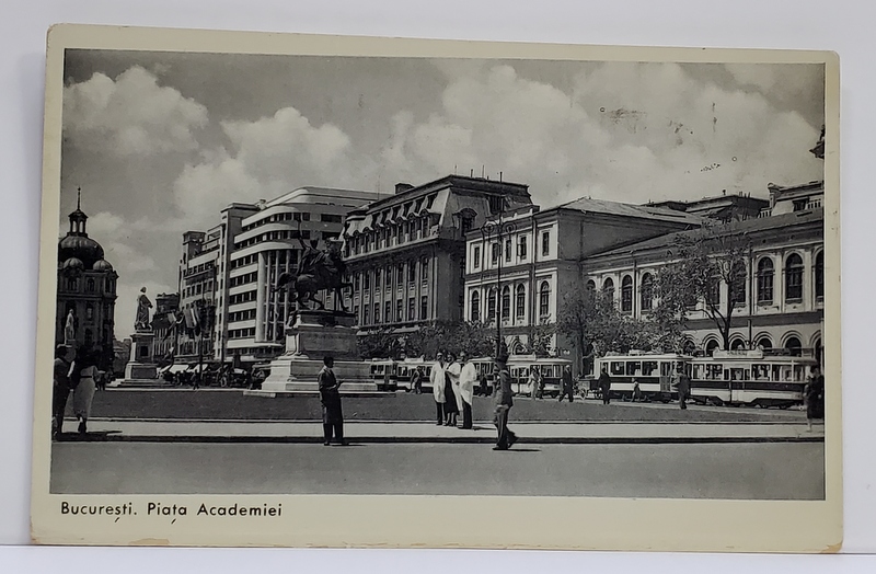 BUCURESTI , PIATA UNIVERSITATII - ACADEMIEI - CU STATUIA LUI MIHAI VITEAZUL , FOTOGRAFIE TIP CARTE POSTALA , 1943