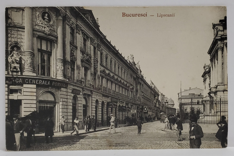 BUCURESTI , STRADA LIPSCANI , SPRE BANCA NATIONALA , CARTE POSTALA , INCEPUTUL SEC. XX