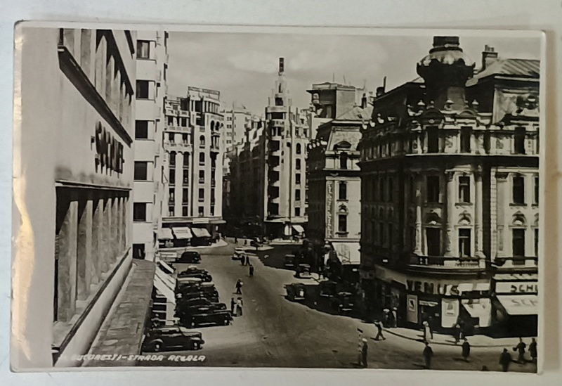 BUCURESTI , STRADA REGALA CU HOTELURILE UNION SI STANESCU IN PLAN INDEPARTAT , FOTOGRAFIE FORMAT CARTE POSTALA , 1941