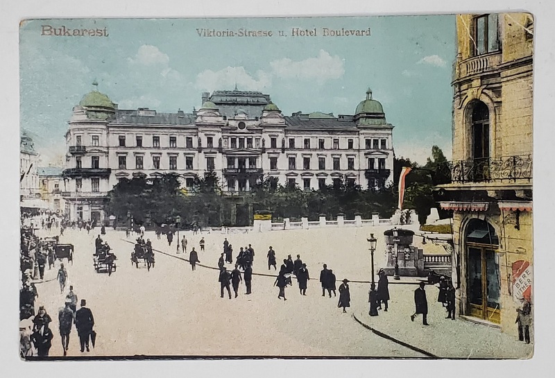 BUCURESTI , TERASA DIN FATA CERCULUI MILITAR SI HOTELUL BULEVARD , CARTE POSTALA ILUSTRATA , 1917