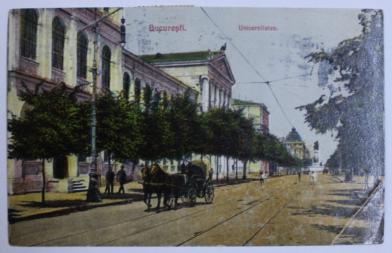 BUCURESTI  - UNIVERSITATEA , CARTE POSTALA ILUSTRATA , POLICROMA, CIRCULATA , DATATA 1923