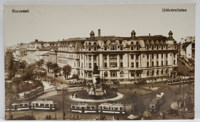 BUCURESTI , ZONA UNIVERSITATE , CU STATUIA LUI  I.C. BRATIANU , CARTE POSTALA , INCEPUTUL SEC. XX