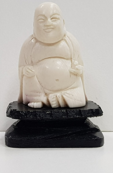 BUDHA, MINIATURA DIN FILDES, SOCLU DE LEMN, SEC. XX