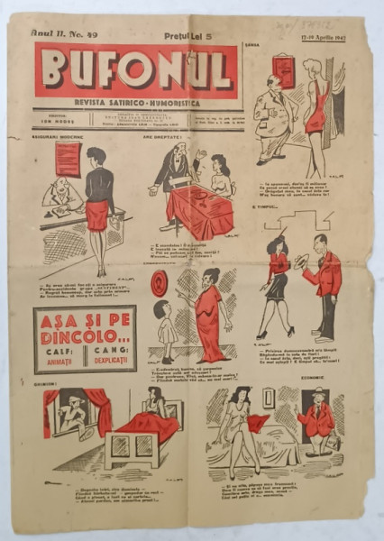BUFONUL , REVISTA SATIRICO - HUMORISTICA , ANUL II , NO. 49 , 12 -19 APRILIE ,  1942