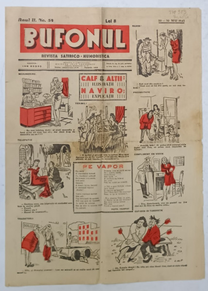 BUFONUL , REVISTA SATIRICO - HUMORISTICA , ANUL II , NO. 54 ,  20 -30 ,  1942