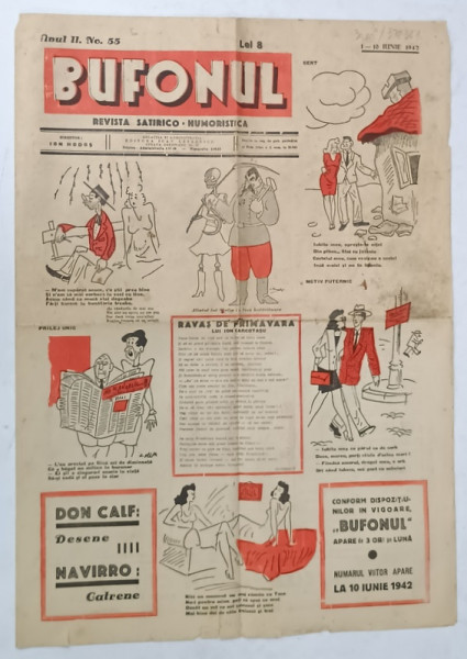 BUFONUL , REVISTA SATIRICO - HUMORISTICA , ANUL II , NO. 55 , 1 -10 IUNIE 1942