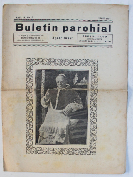 BULETIN PAROHIAL , APARE LUNAR , ANUL IV , NO . 6  , IUNIE 1937
