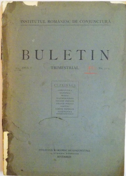 BULETIN TRIMESTRIAL, ANUL I, NR. 3-4, 1933