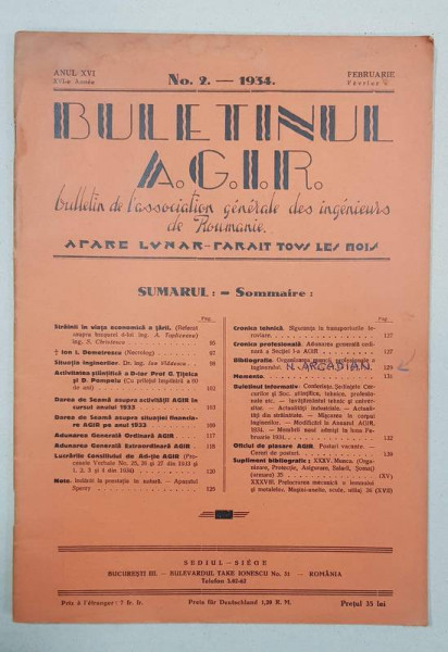 BULETINUL A.G.I.R., ANUL XVI, No. 2, FEBRUARIE, 1934