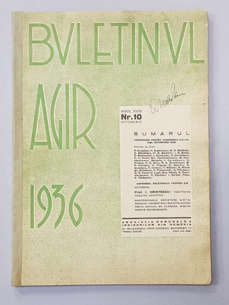 BULETINUL AGIR, ANUL XVIII, Nr. 10, OCTOMBRIE, 1936