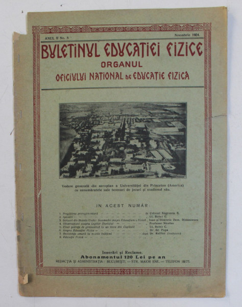 BULETINUL EDUCATIEI FIZICE - ORGANUL OFICIULUI NATIONAL DE EDUCATIE FIZICA , ANUL II , NR. 8 , NOIEMBRIE , 1924 , LIPSA COLTUL DIN STANGA SUS *