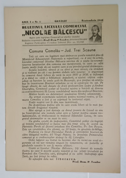BULETINUL  LICEULUI COMERCIAL ' NICOLAE BALCESCU ' , BUCURESTI ,  NR.5 ,  1940