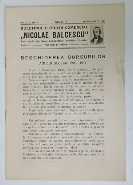 BULETINUL  LICEULUI COMERCIAL ' NICOLAE BALCESCU ' , BUCURESTI ,  NR.6 ,  1940