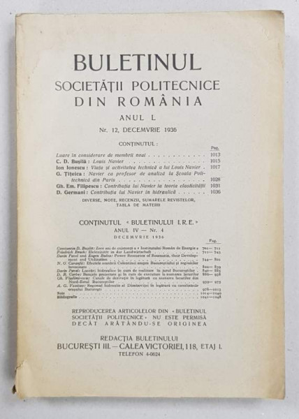 BULETINUL SOCIETATII POLITEHNICE, ANUL L, NR. 12, DECEMBRIE, 1936
