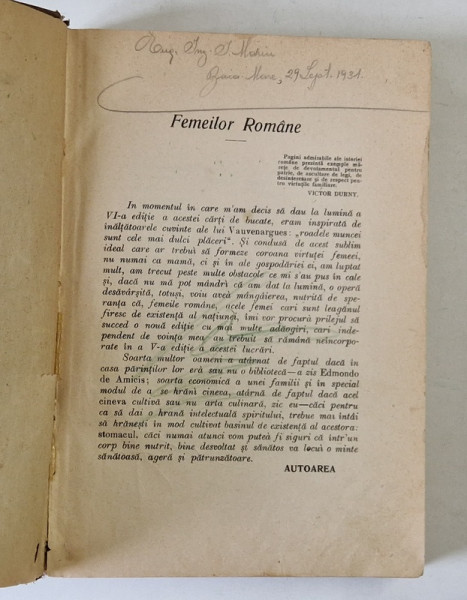 BUNA MENAJERA SAU CARTE DE BUCATE de ECATERINA  Dr. S. COMSA , EDITIE INTERBELICA  *LIPSA PAGINA DE TITLU