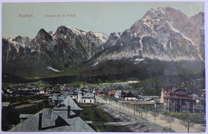 BUSTENI - VEDERE DE LA TUNEL , CARTE POSTALA ILUSTRATA , POLICROMA, CIRCULATA , DATATA 1910