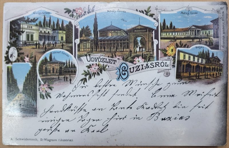 BUZIAS , DIVERSE OBIECTIVE DIN STATIUNE , CROMOLITOGRAFIE , CARTE POSTALA CLASICA