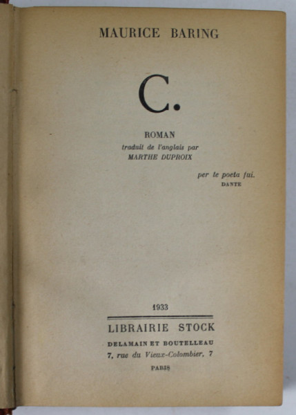 C. par MAURICE BARING , roman , 1933