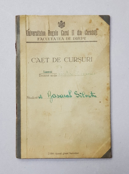 CAET DE CURSURI , UNIVERSITATEA REGELE CAROL II DIN CERNAUTI , FACULTATEA DE DREPT , 1937