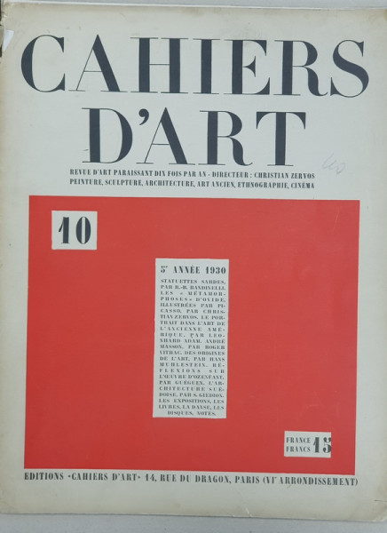 CAHIERS D' ART , ANUL 5, NR 10, 1930