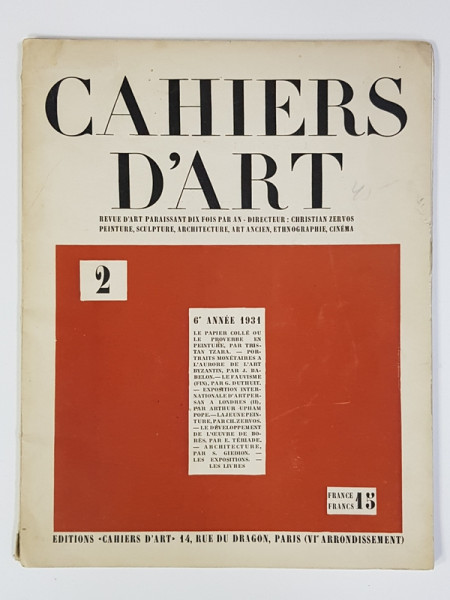 CAHIERS D ART  ANUL 6 , NR 2, 1931