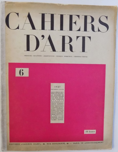 CAHIERS D ART  , DEUXIEME ANNEE , No . 6 , 1927