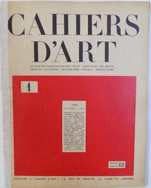 CAHIERS D 'ART  - REVUE D' ART PARAISSANT DIX FOIS PAR AN  - QUATRIEME ANNEE  , No . 1 , 1929