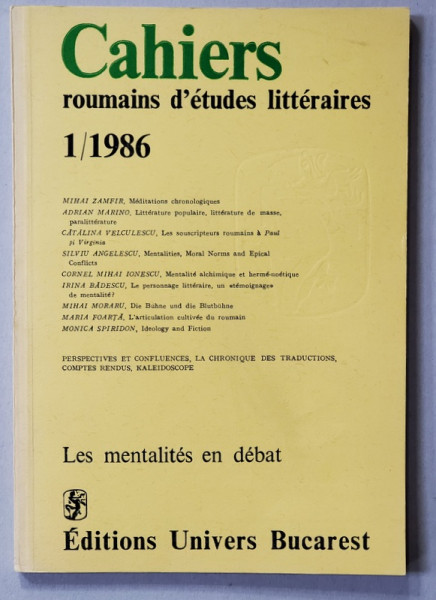 CAHIERS ROUMAINS D 'ETUDES LITTERAIRES , NR. 1 / 1986