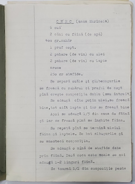 CAIET CU RETETE DE PRAJITURI , DACTILOGRAFIAT , ANII '60 - '70