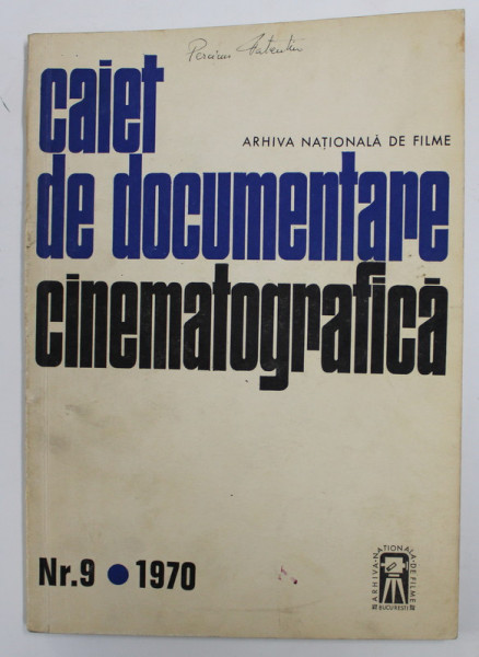 CAIET DE DOCUMENTARE CINEMATOGRAFICA , NR. 9 ,  1970