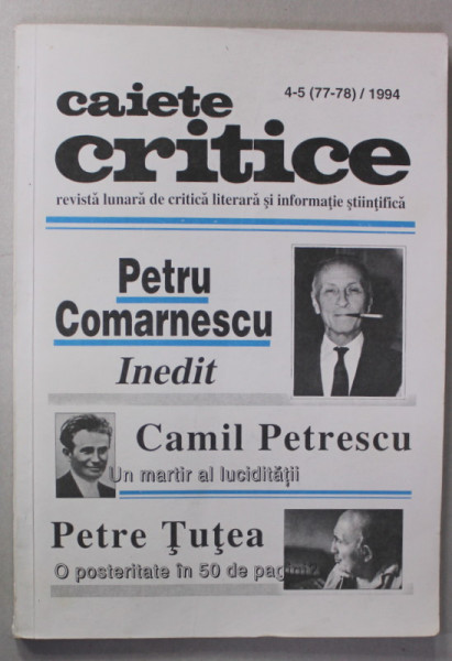CAIETE CRITICE , REVISTA LUNARA DE CRITICA LITERARA  SI INFORMATIE STIINTIFICA  , NR. 4 - 5 / 1994