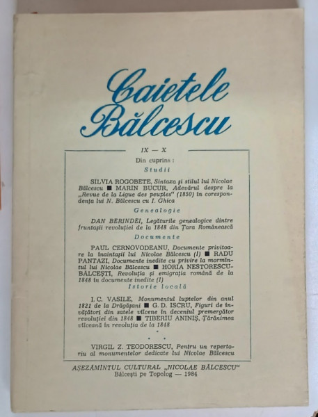 CAIETELE BALCESCU , IX - X , 1984