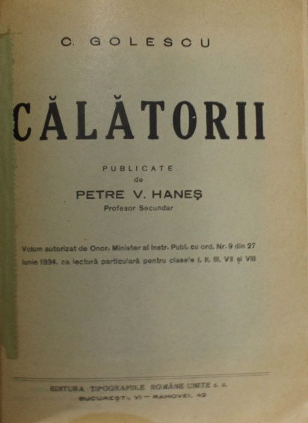 CALATORII de C. GOLESCU , 1934