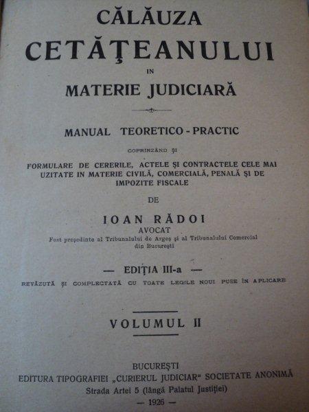 CALAUZA CETATEANULUI-IOAN RADOI,VOL.2-IOAN RADOI,BUC.1926