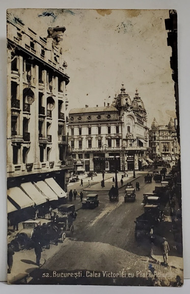 CALEA VICTORIEI CU PIATA ATENEULUI , BUCURESTI , CARTE POSTALA ILUSTRATA , INTERBELICA