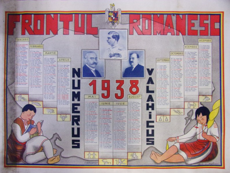 CALENDAR 1938 - FRONTUL ROMANESC - NUMERUS VALAHICUS - HARTA ROMANIA MARE (1938)
