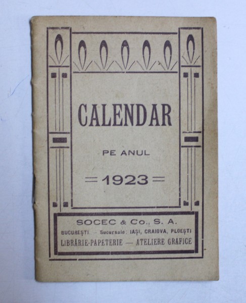 CALENDAR PE ANUL 1923
