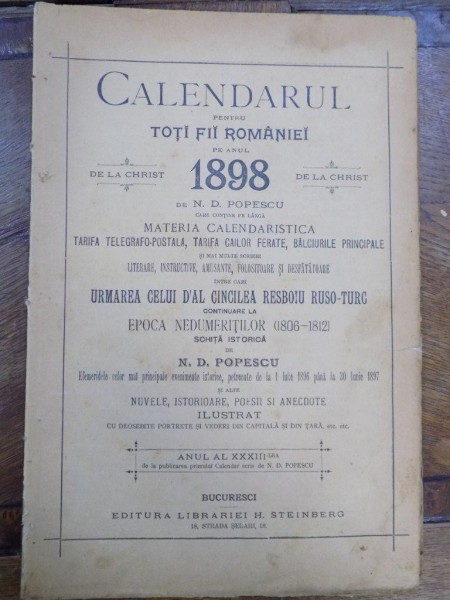 Calendarul pentru toti fii Romaniei pe anul 1898