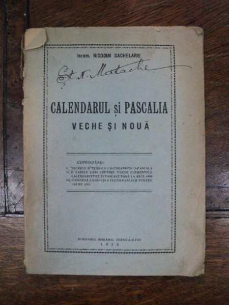 Calendarul si Pascalia veche si noua, Nicodim Sachelarie, Cernica 1936