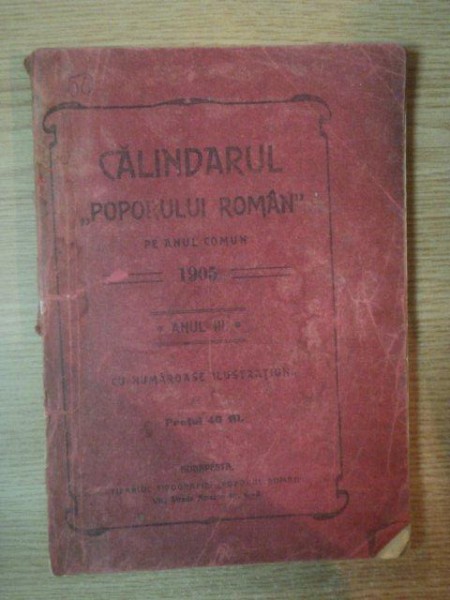CALINDARUL POPORULUI ROMAN, PE ANUL COMUN 1905, ANUL III, BUDAPESTA