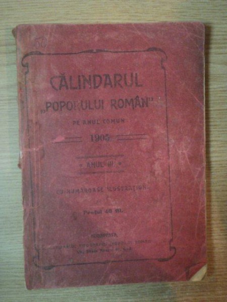 CALINDARUL POPORULUI ROMAN, PE ANUL COMUN 1905, ANUL III, BUDAPESTA