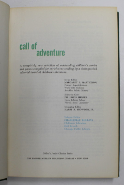 CALL OFF ADVENTURE , volume editor CHARLEMAE ROLLINS  , 1962