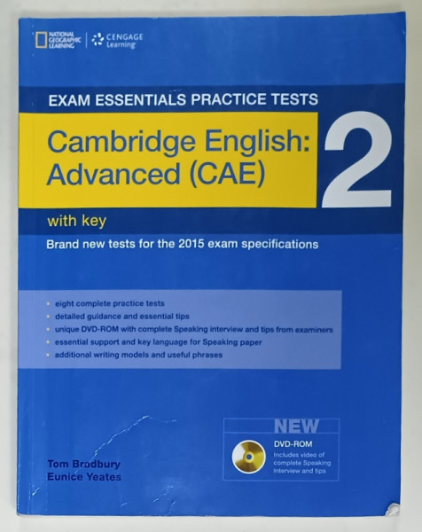 CAMBRIDGE ENGLISH : ADVANCED  (CAE) 2 with key by TOM BRADBURY and EUNICE YEATES , DVD - ROM INCLUDES , ANII '2000 , PREZINTA INSEMNARI SI SUBLINIERI *