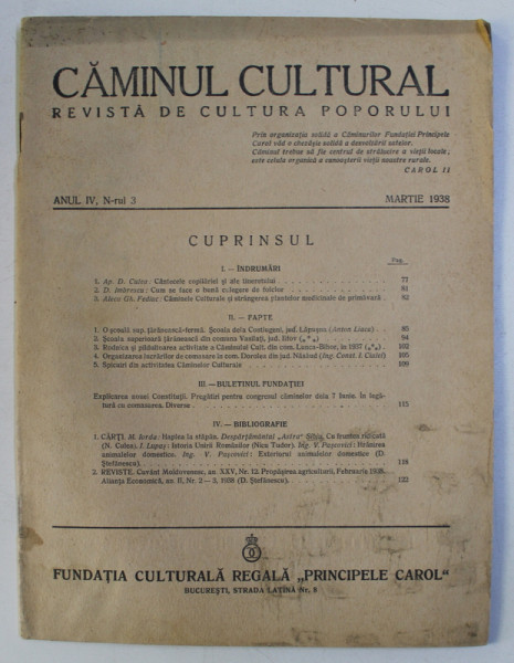 CAMINUL CULTURAL - REVISTA DE CULTURA POPORULUI , ANUL IV , NR.  3  - MARTIE   , 1938