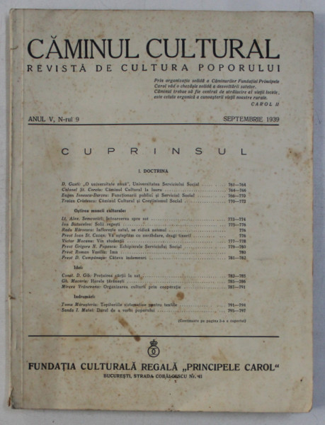 CAMINUL CULTURAL  - REVISTA DE CULTURA POPORULUI , ANUL V , NR. 9 , SEPTEMBRIE , 1939