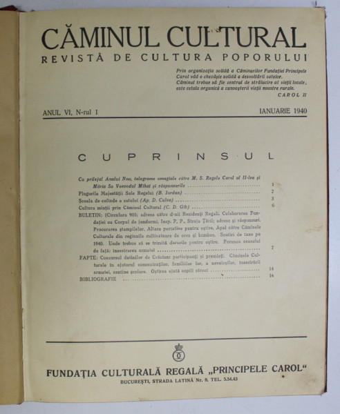 CAMINUL CULTURAL , REVISTA DE CULTURA POPORULUI , ANUL VI , NUMERELE 1 - 12 , IANUARIE - DECEMBRIE , 1940