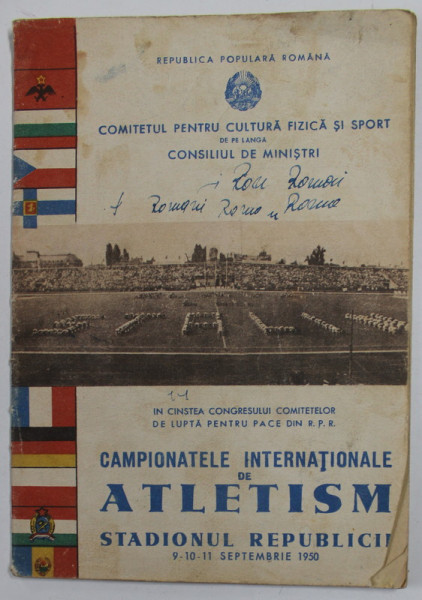 CAMPIONATELE INTERNATIONALE DE ATLETISM , STADIONUL REPUBLICII , PROGRAM , 9- 11 SEPTEMBRIE , 1950